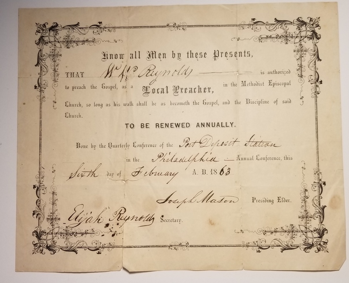 Preacher certificate 1863