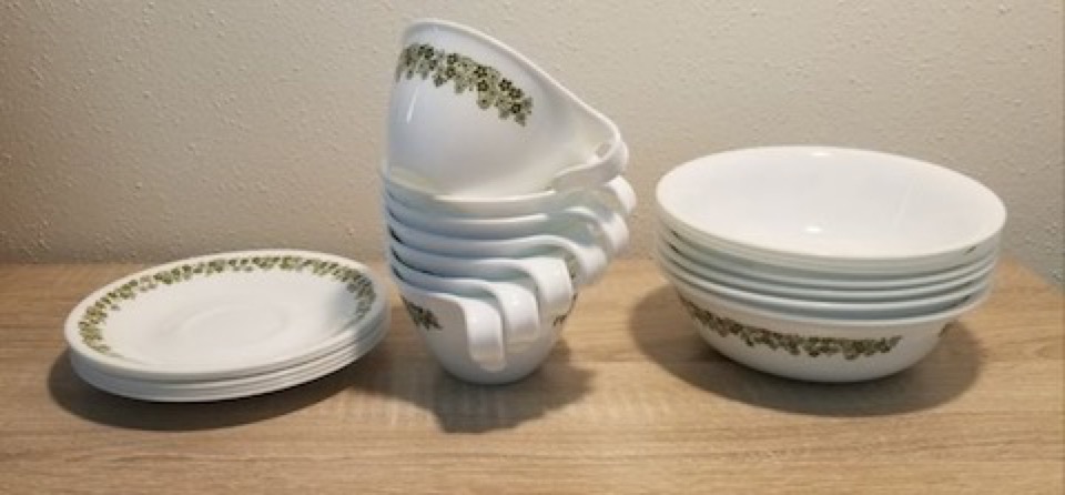 Corelle saucers, cupts, bowls