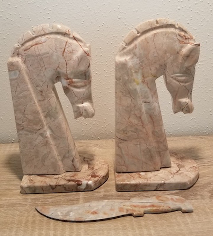 Alabaster bookends + letter opener